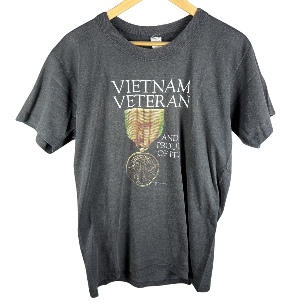 Tee Swing Vietnam Veteran Men Large Black Graphic T-Shirt Single Stitch USA‎